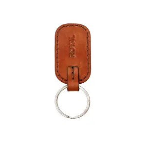 ROYAL Leather Tan Key Chain - Genuine Full-Grain Leather, Minimalist Design, Nickel-Plated Steel, Sturdy & Durable, Perfect for Home Office & Car Keys, Handcrafted with Quality Stitching