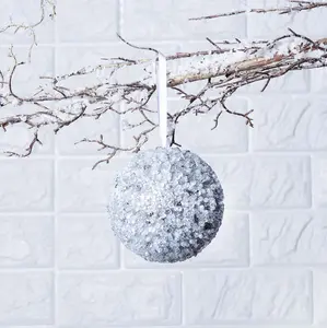 Silver Beaded & Sequin Adorned Christmas Ball Ornament