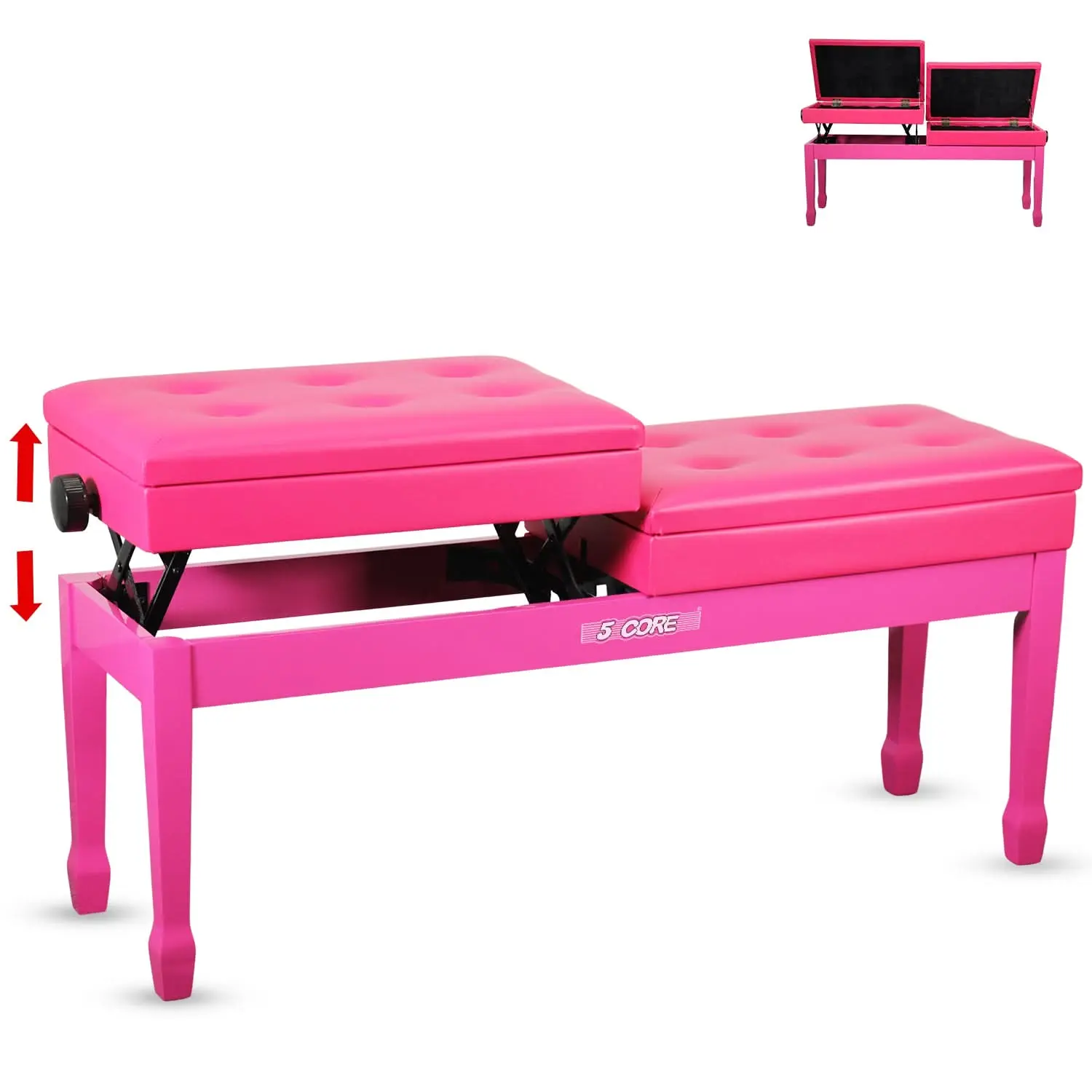 5 Core Duet Piano Bench 3.5 Inch Padded Cushioned Stool Wooden Heavy Duty Musician Chair w Storage