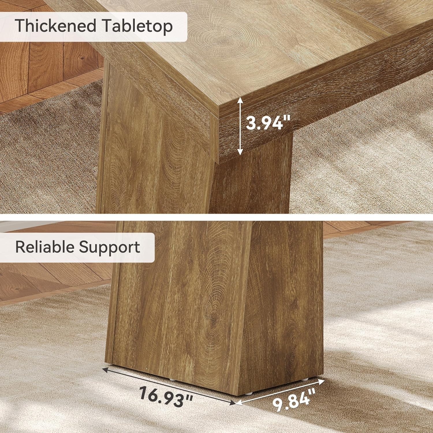 LITTLE TREE 55 Inches Executive Desk, Mid-Century Modern Home Office Desk with Double Trapezoid Base, Wood Computer Desk Business Workstation Desk Small Conference Table