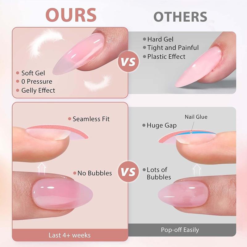576pcs Short Oval 3D Gel Nail Tips, Mixed Designs, Glossy Finish, Perfect Fit, Summer Use, Daily & Party Nails, Acrylic False Nails Set