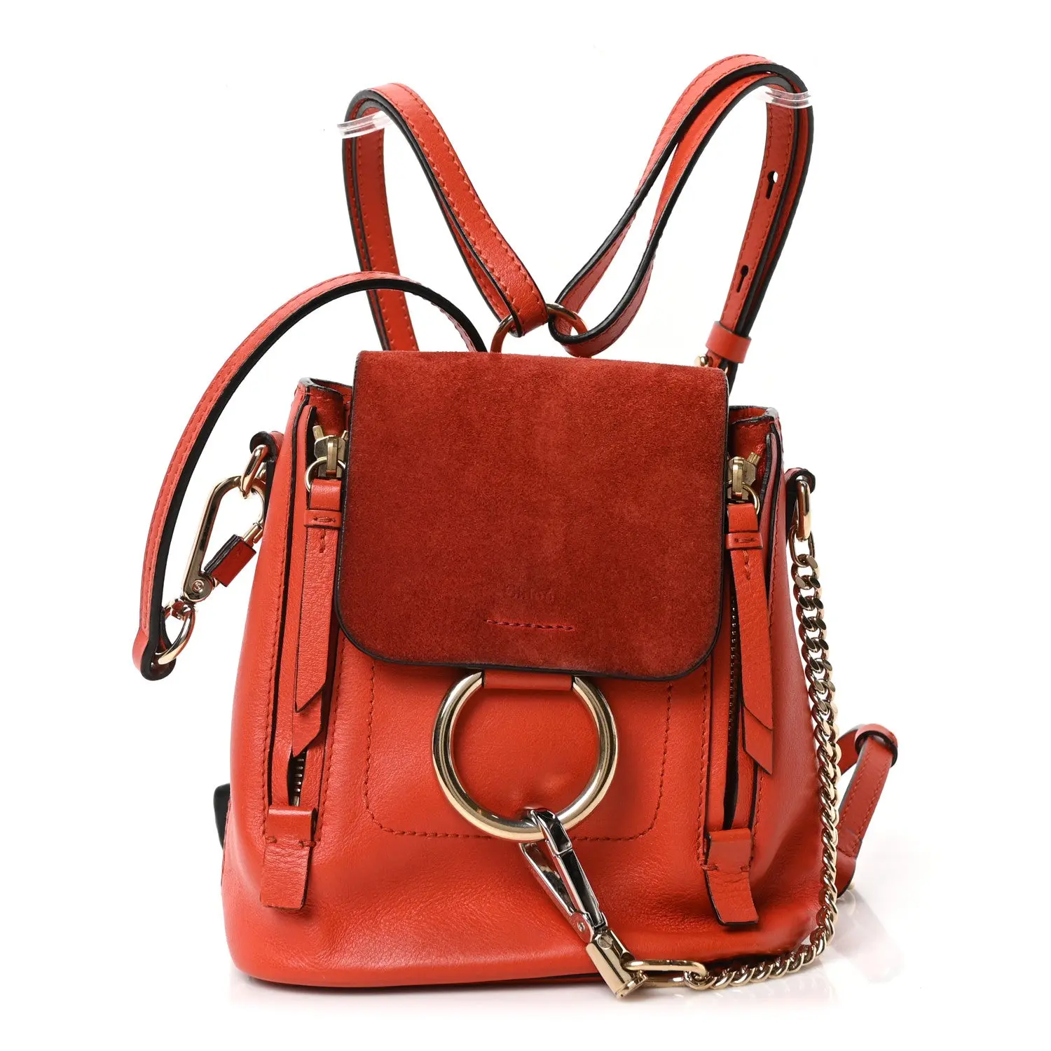 Pre-owned Chloé Leather Backpacks Suede Calfskin Mini Faye Backpack Sepia Red