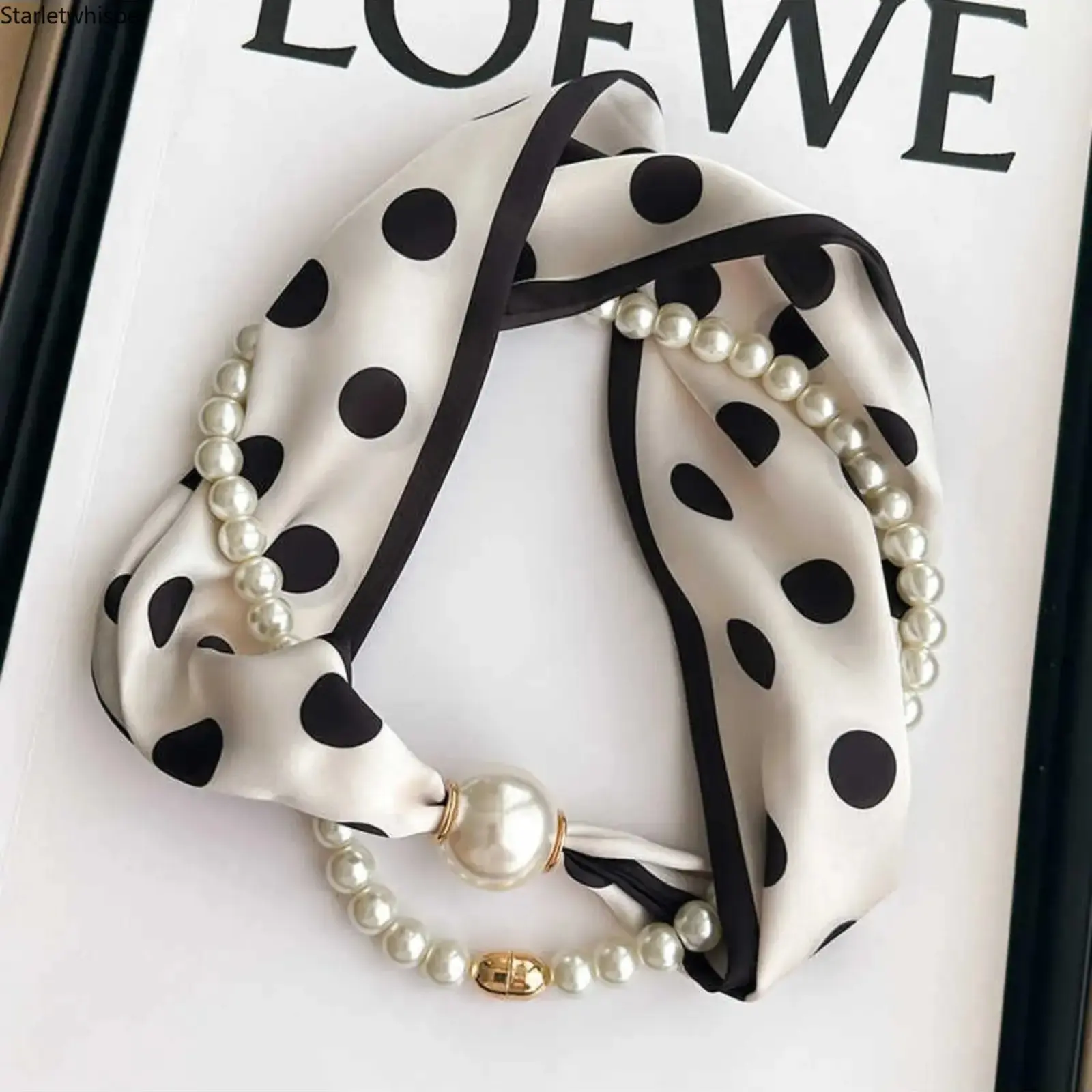 Magnetic Buckle Pearl Silk Scarf, Narrow Long Thin Gauze Neck Gaiter, All-season Elegant Accessory for Women, Spring Summer Autumn Daily Outfit Decor