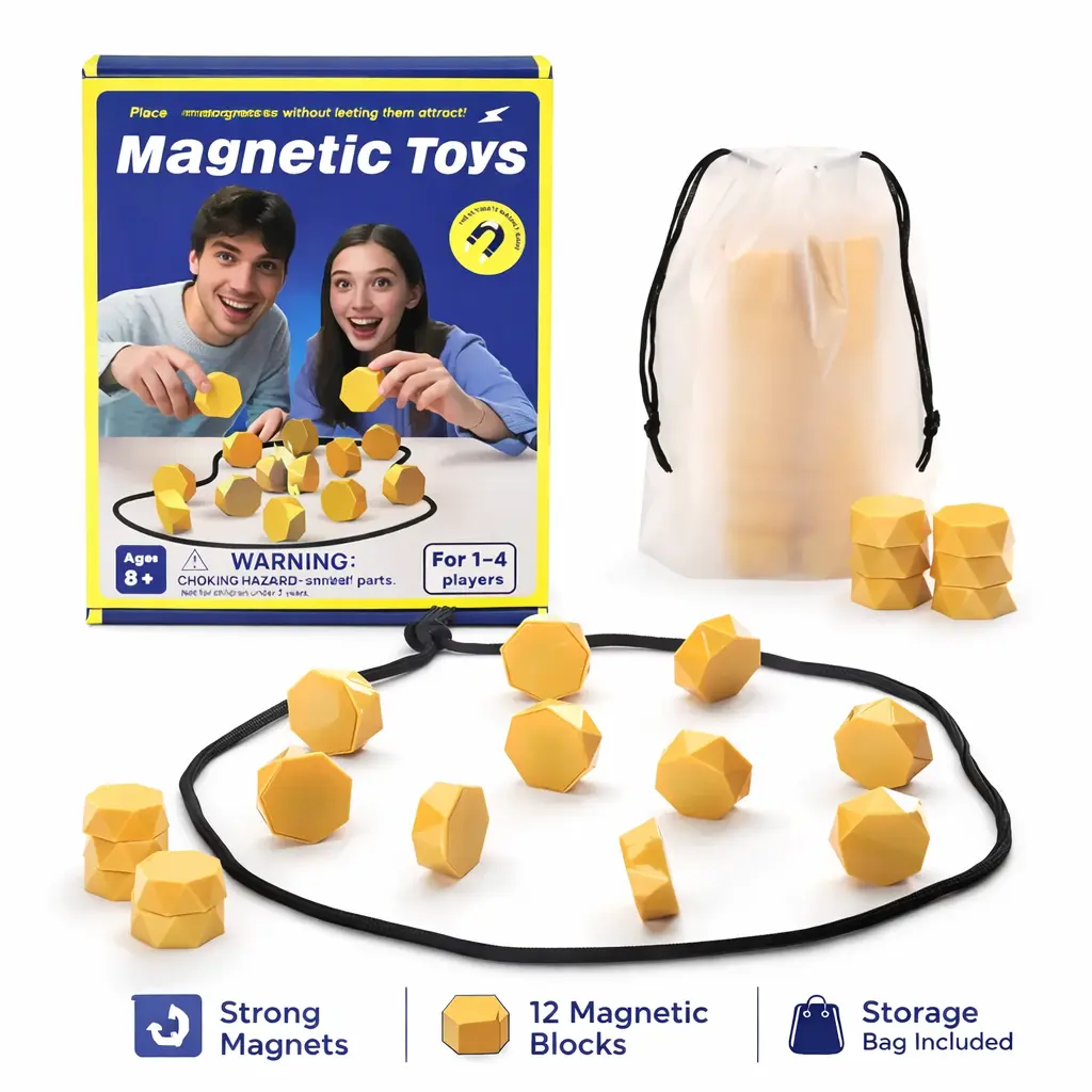 Magnetic Chess & Strategy Game for 2-4 Players Includes 20 Strong Magnets Carry Bag Integrated Rope Closure Perfect for Family Game Nights