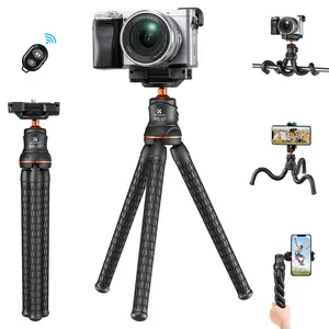 【K&F CONCEPT】Mini Tripod Stand, Flexible Camera Cellphone Tripod with Bluetooth Remote, 1/4'' Screw with Phone Holder&Cold Shoe, 6.6lbs Max Load Compatible with Smartphone/Canon Nikon Sony Camera