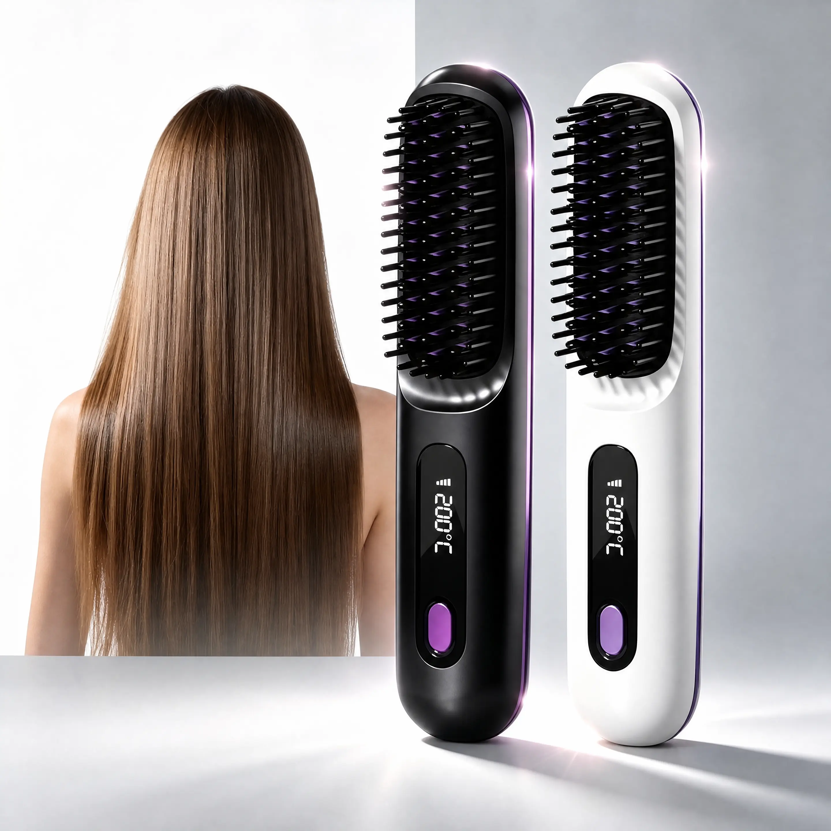 Cordless Mini Ionic Hair Straightening Brush - Rechargeable Portable 3-Temperature Fast-Heating Ceramic Tool for Women’s Daily Smooth Hair Care, Camping Travel Use