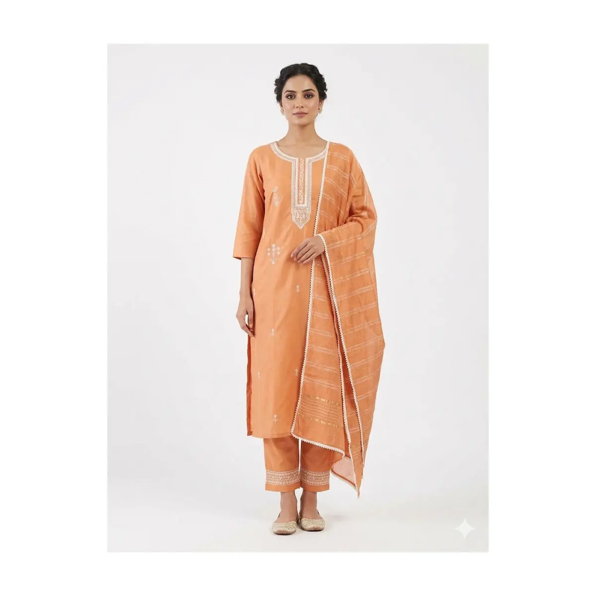 #7S-2 Peach Embroidered Kurta Set with Dupatta – Elegant 3‑Piece Ethnic Wear