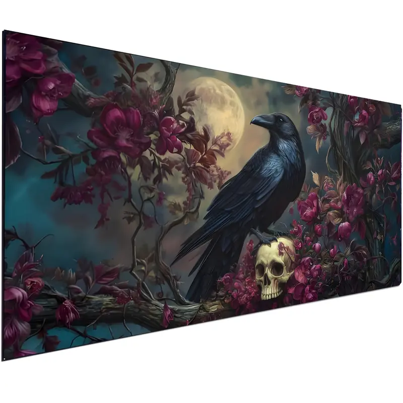32x16 in Gothic Skull Raven Diamond Painting Kit for Adults - Acrylic Full Round Mosaic, 1x Diamond Pen, Hobbies Kit Adults, Office Stress Relief, Home Decor DIY Handicraft with Relaxation & Rejuvenation Benefits