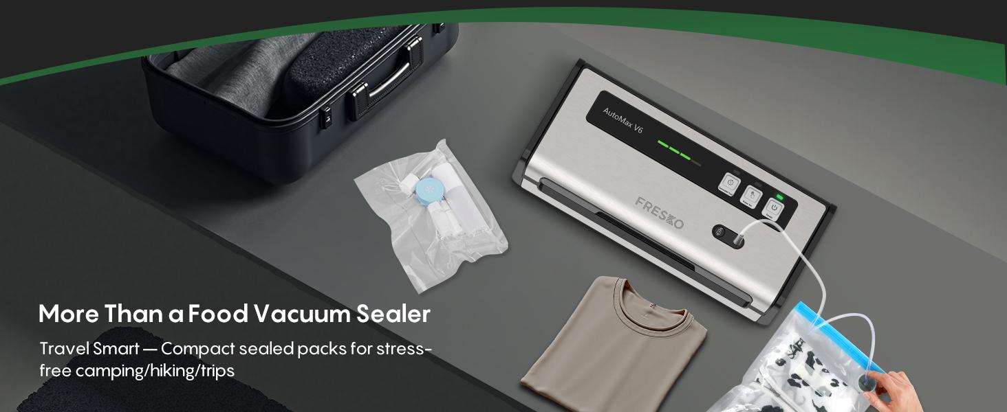 FRESKO AutoMax V6 Automatic Vacuum Sealer Machine, Double Heat Seal Food Saver with Built-in Cutter & Bag Storage, Includes Bags & Rolls