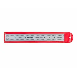 Mitutoyo Steel Rule: 18" OAL, 5R Graduation, Rigid, 1-3/16" OAW Silver, Satin Chrome-Plated, 1/100, 1/32 & 1/64" Graduation 182-143