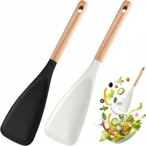 KLYRO Cooking Spoon for Nonstick Cookwares, Great for Cooking and Serving Durable BPA-Free Matte Silicone, Wood Handle Spoon for Mixing, Scoop, and Scrape, Salad spatula, Kitchen tool