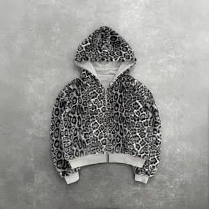 2025 New Autumn and Winter New Product Hooded Sweatshirt Reversible retro Leopard Print Zipper Hoodie loose Top