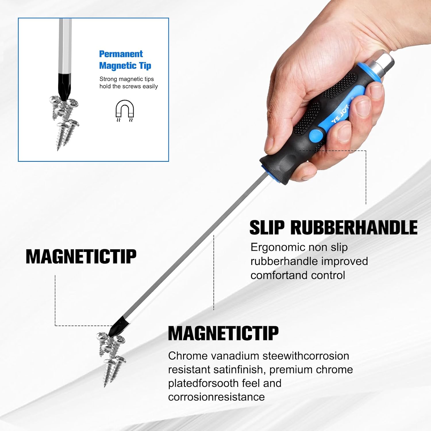 12-Piece Magnetic Screwdriver Set, Heavy Duty Screwdriver Set Go-Thru Steel Blades, Professional Level Handle with Two Types of Screwdrivers in Case, Includes Phillips/Flat