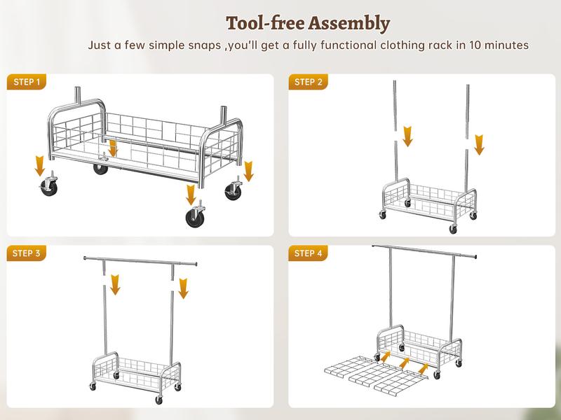 Raybee Clothes Rack Load 400 LBS, Rolling Heavy Duty Clothes Rack with Sturdy Wheels & Basket, Portable & Adjustable & Commercial Garment Rack, Chrome