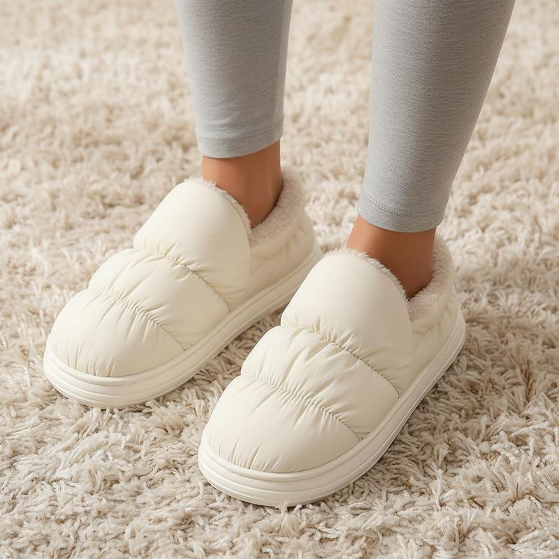 Puffy Cloud House Slippers Cozy Fuzzy Lined Thick Sole Winter Shoes Trendy Bread Style Warm Keeping Heat Retention winter warm fleece