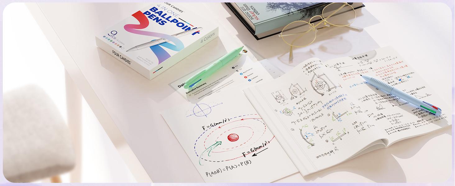 Four Candies Multicolor Pens, 4-in-1 Colored Pen, 9 Pack 1.0mm 4 Color Pens, Quick Dry Nurse Pens, Smooth Writing Colored Ink Pens, Comfort Grip & Macaron Office And School Supplies, Ideal Christmas Gifts For Women, adhd office accessories