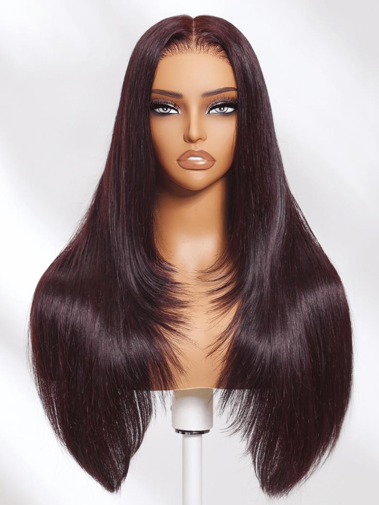 Unice Glueless Black Cherry Layered Straight Wig with Drawstring Pre Cut 7x5 HD Lace Closure Human Hair Wigs with Invisible Knots Beginners Friendly Natural Scalp SpringStatements