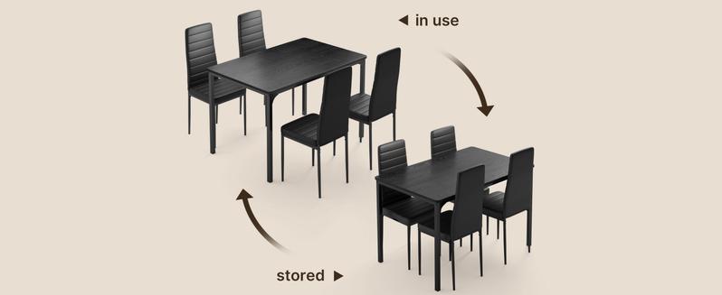 Gizoon Dining Table Set for 4, Kitchen Table Chairs Set of 4, 5 Piece Kitchen Table Set with 4 Upholstered PU Leather Chairs for Dining Room, Living Room, Apartment, Small Space, Black