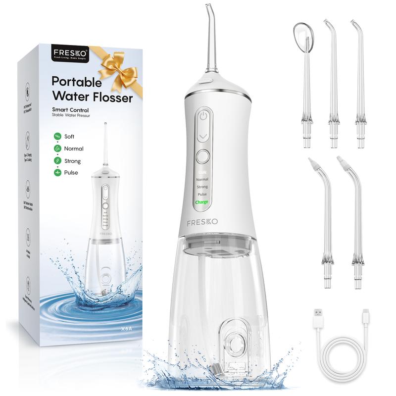 Water Dental Flosser 50-Day Battery, IPX7 Waterproof, 5 Tips, 300ML Oral Irrigator for Braces & Sensitive Gums | Deep Plaque Removal, 4 Modes