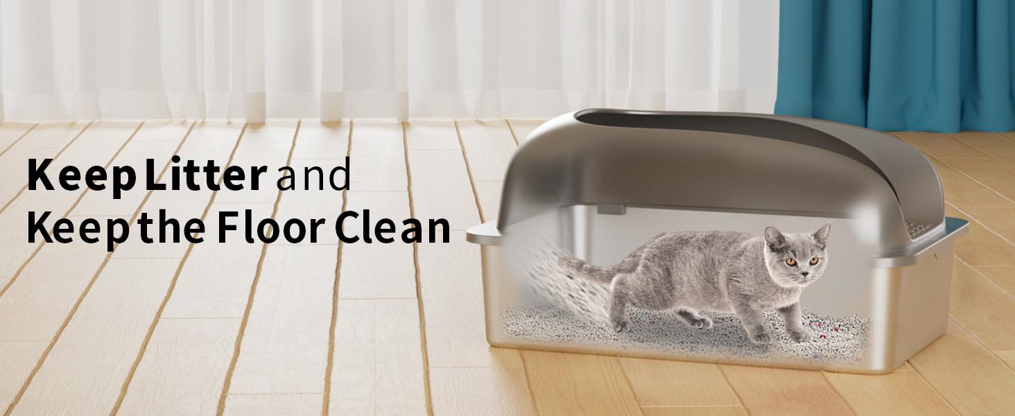 【Geoorood】Geoorood XXL Cat Litter Box Stainless Steel 20L with Lid,  XL Large Metal Litter Box High Sided Design,Anti-Urine Leakage, Include Cat Mat & Litter Scoop, Never Absorbs Odors, Easy Cleaning, Non-Sticky#February Stock Up