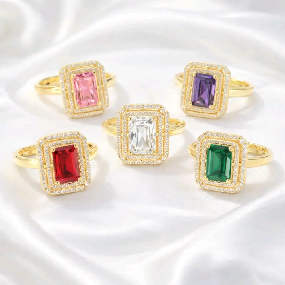 Anillos estilo rectangulares con zc y piedras de diferentes colores . Laminado de alta calidad