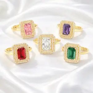 Anillos estilo rectangulares con zc y piedras de diferentes colores . Laminado de alta calidad