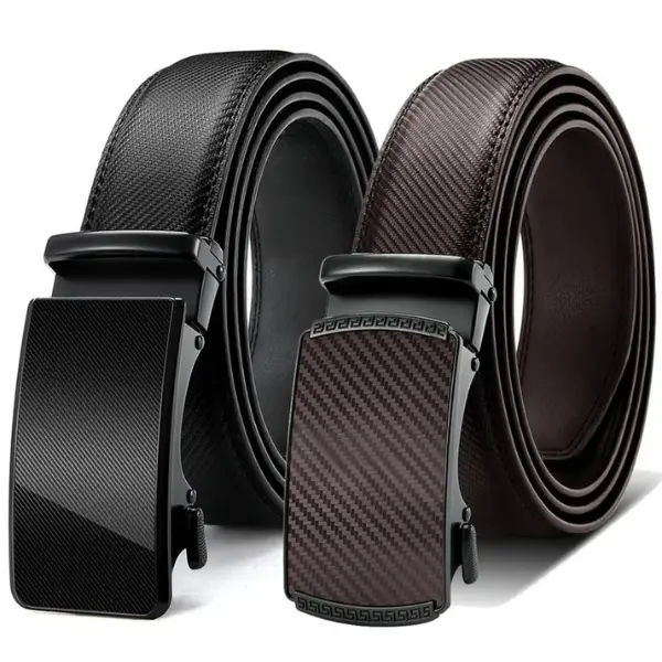 2 Pack Men’s Automatic Ratchet Belts, Adjustable Trim-to-Fit Dress & Casual Belts, Black & Brown
