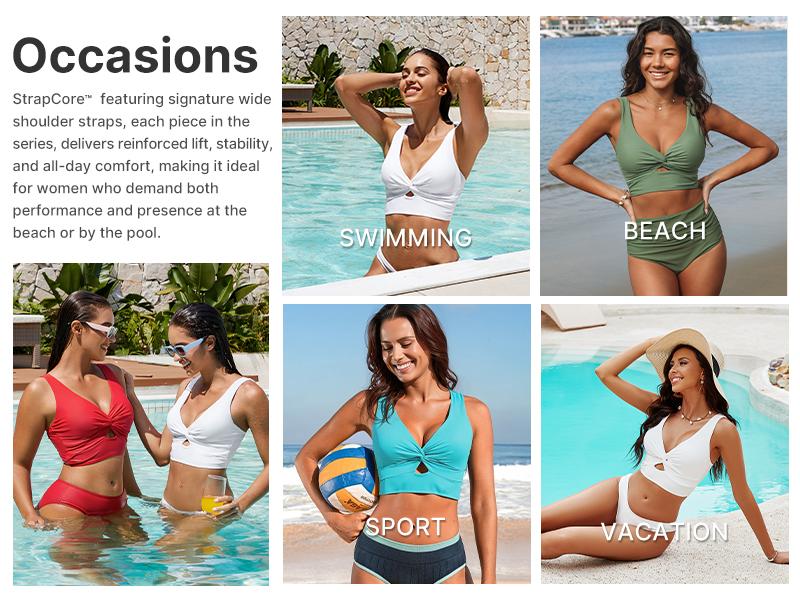 GRAPENT Bikini Tops for Women Cropped StrapCore Tankini Tops Beach Padded Knot Twist Cut Out Adjustable Swimwear Top Only Swimsuit SpringStatements