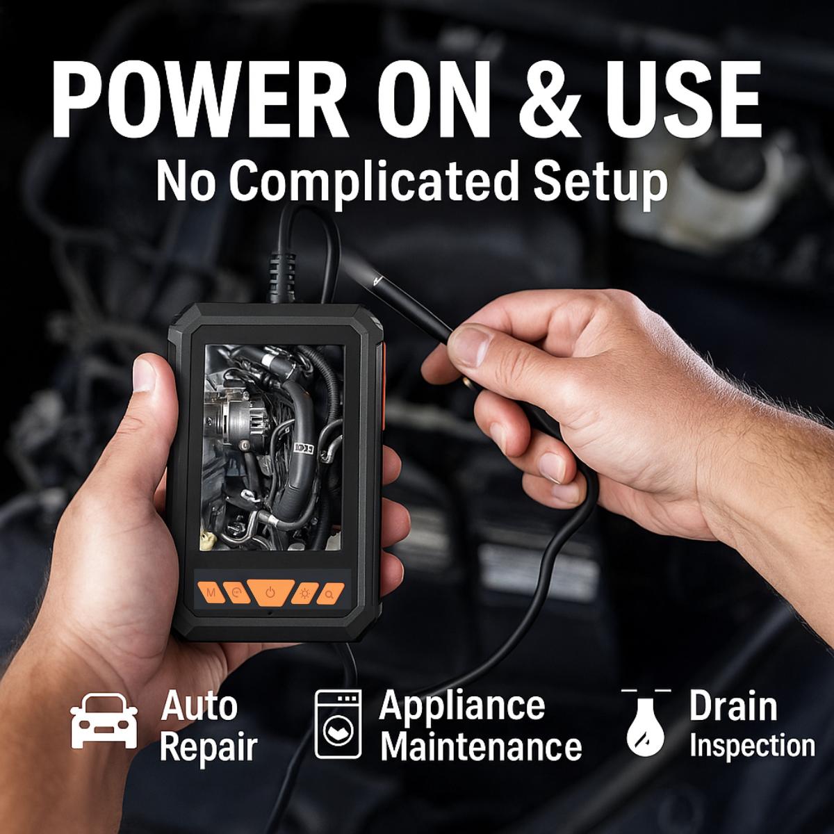 OBD Scanner with 4.3" IPS Borescope Camera IP67 Waterproof Car Pipe Engine Inspection Diagnostic 5MP Dual-Lens Endoscope 8 Adjustable LEDs Plug & Play