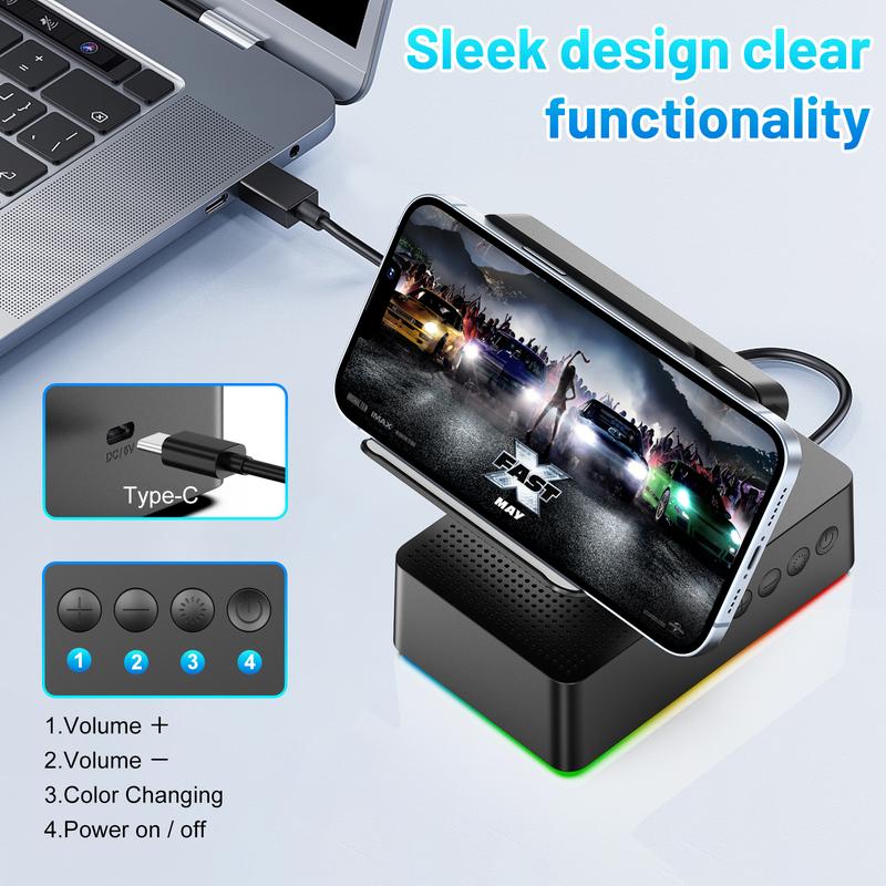 [valentinesdaygift] AKLLCCR Gen 2 Wireless Bluetooth/Induction Audio Speaker with Phone Stand RGB Magic Color Lights 5.4 HD Surround Subwoofer Sound IPX4 Waterproof 300° Foldable USB Type C Gift for Friends and Family