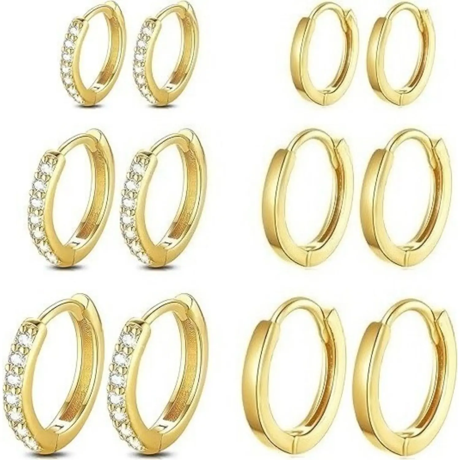 Women's 6-Pair Non-Tarnish Tarnish-Proof Gold Stainless Steel Small Hoop Earrings - Hypoallergenic Tiny Cubic Zirconia Cartilage Huggie Sets for Multiple Piercings, 8/10/12mm Trendy Jewelry (Home Improvement), Non Tarnish Jewelry