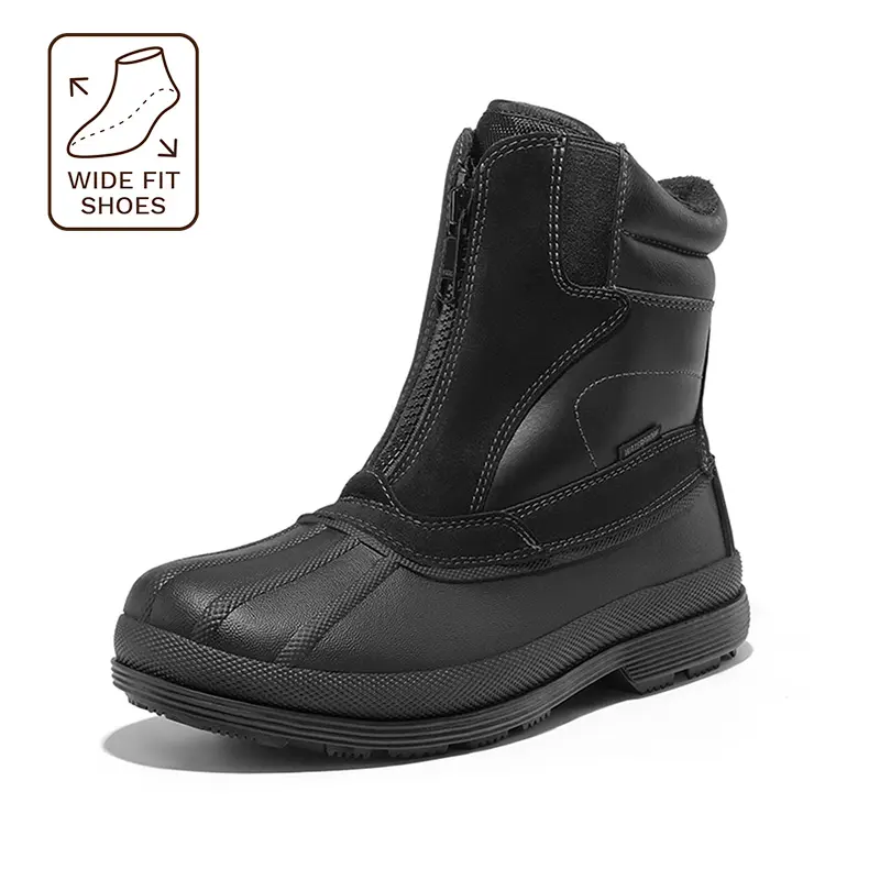 NORTIV 8 Men's Waterproof Winter Boots, Wide Fit Padded Synthetic Mid Boot with 3M Thinsulate Insulation and Front Zipper, Built For Daily Winter Life, Gusseted Tongue Blocks Cold, Footwear, Casual Outdoor Boot