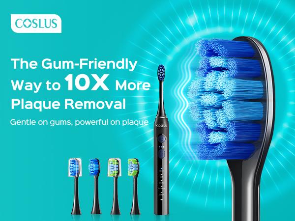 COSLUS Sonic Rechargeable Electric Toothbrush for Adults:41000 VPM,15 customizable intensity levels for effective yet gentle teeth cleaning-2 brush heads (2W + 2U),IPX7 waterproof,2-minute smart timer,Suitable for Sensitive Teeth and Braces,Plaque Remover