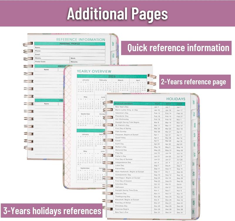 2026 Planner, Weekly and Monthly Calendar Planner for Women, Jan 2026 - Dec 2026, Hardcover Planning Agenda book, Spiral Bound, Inner Pocket, 6.3" x 8.5"