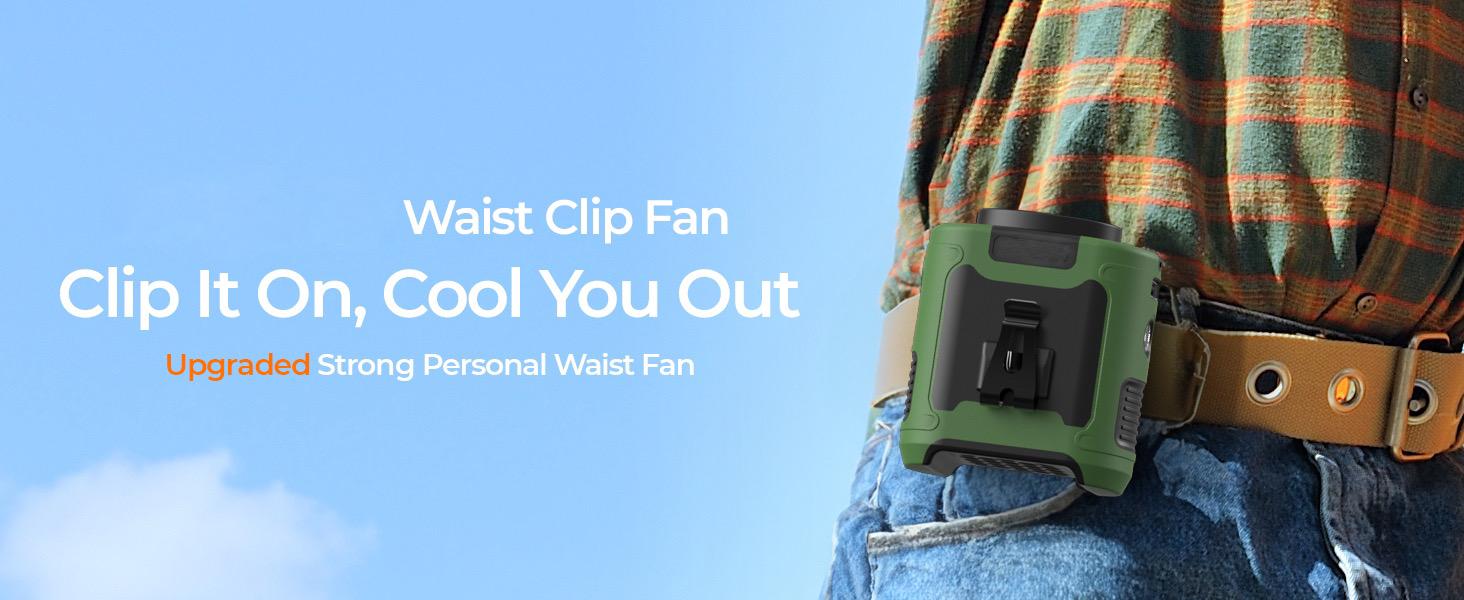 Portable Personal Waist Fan - Rechargeable Battery Power Bank, 5 Speeds, LED Light, Wearable Belt Fan for Outdoor Jobsite Farms Travel