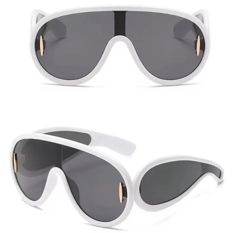 Unisex Y2K Wrap Around Glasses Large Frames Aviator Shield Glasses Oversized Vintage Retro Tinted Sunglasses White Frame