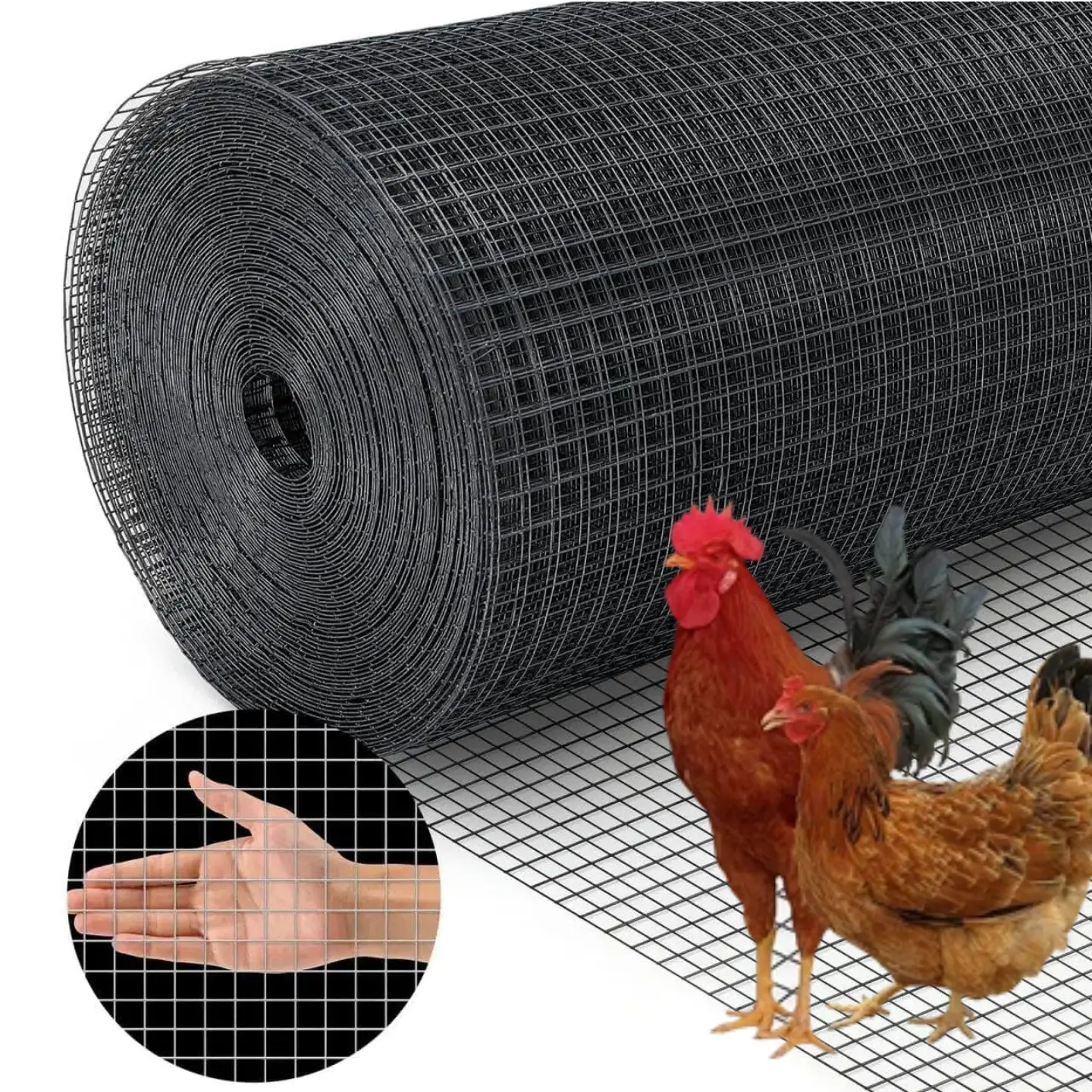 Black Hardware Cloth 1/2 inch Mesh 48inx100ft 19Gauge, Vinyl Coated Wire Mesh Roll Chicken Wire Fencing Wire Fence Roll Tree Guard Wire Mesh Fence Rat Wire Garden Fencing