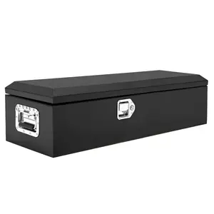 Garvee Black Steel Truck Bed Tool Box, Diamond Plate Tool Box with Side Handle and Lock Keys, Storage Toolbox Chest Box Organizer for Pickup, Truck Bed, RV, Trailer