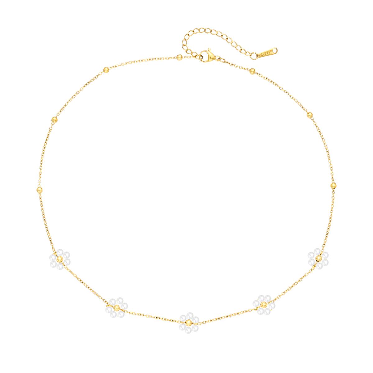 17KM Pearl Necklaces for Women, Daisy Pearls Choker for Women's Pearl Strand Necklaces as Valentines Day Gifts for Teens, Silver Daisy Birthday Gifts 3 Pearls White Necklace as Bridesmaid gifts