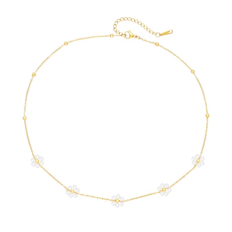 17KM Pearl Necklaces for Women, Daisy Pearls Choker for Women's Pearl Strand Necklaces as Valentines Day Gifts for Teens, Silver Daisy Birthday Gifts 3 Pearls White Necklace as Bridesmaid gifts