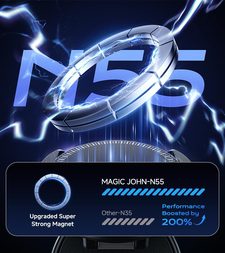 New - MAGIC JOHN Clip-On Car Phone Holder, Strong Magnetic Grip, Non-Slip Foldable Stand, 360° Adjustable, for Car Navigation & Home Use — Works with or without Magnetic Phones