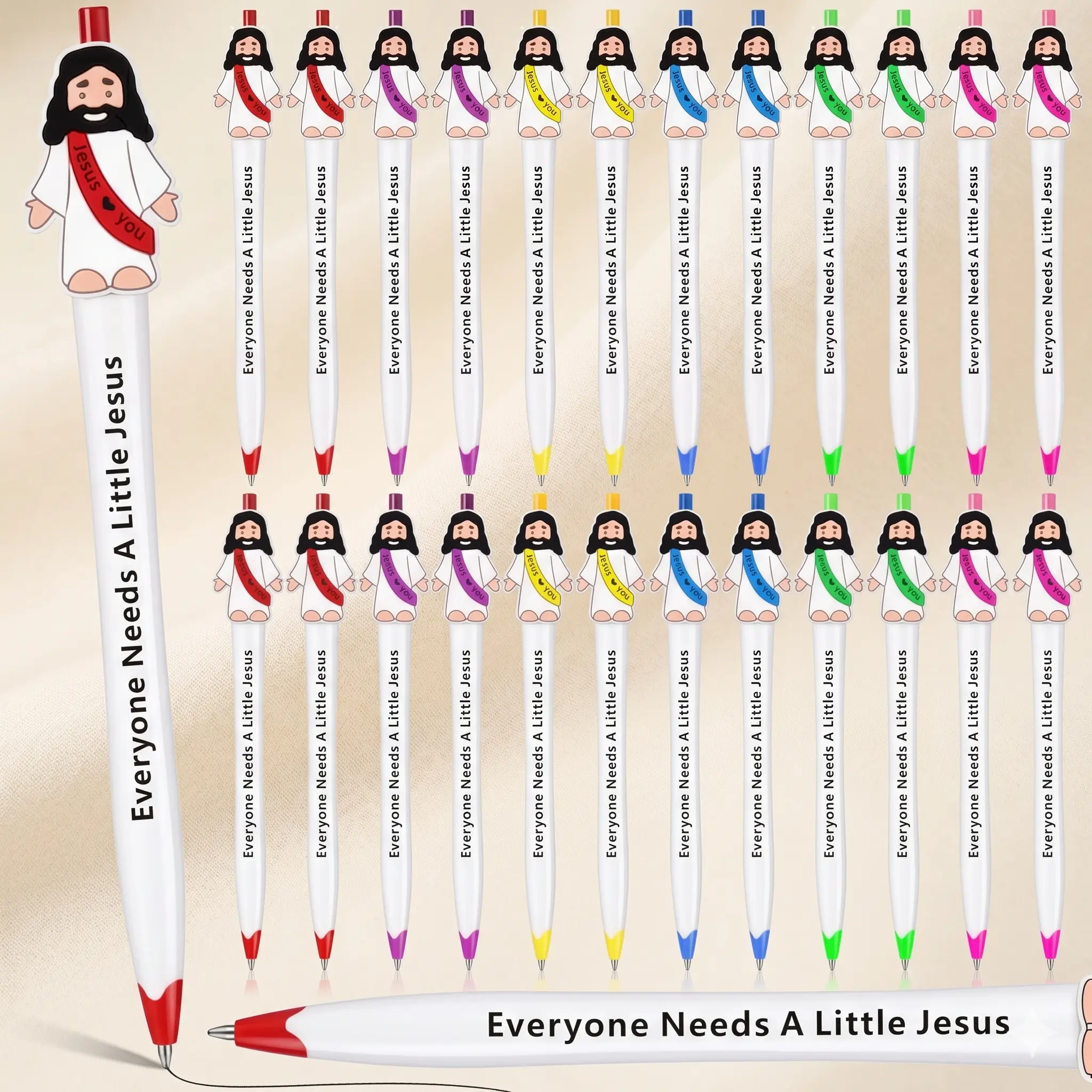 Back to School Gift 24/48Pcs/50Sets Jesus Loves You Pens Mini Jesus Figure Pen for Student Teacher School Office Supplie Classroom Prize First Day of School Party Favor  Christian Pens for Church Bible Study Sunday School Baptism Gifts Goodie Bag Stuffers