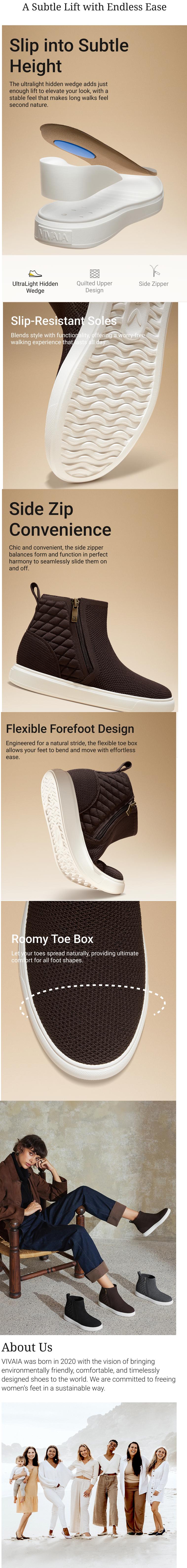 VIVAIA Women's Hidden Wedge Sneaker Boots – Removable Insole, Machine Washable (Remove Insole Before Wash), Wide Feet Friendly Booties, Hidden wedge Heelboots Fall Winter Footwear(Casey)