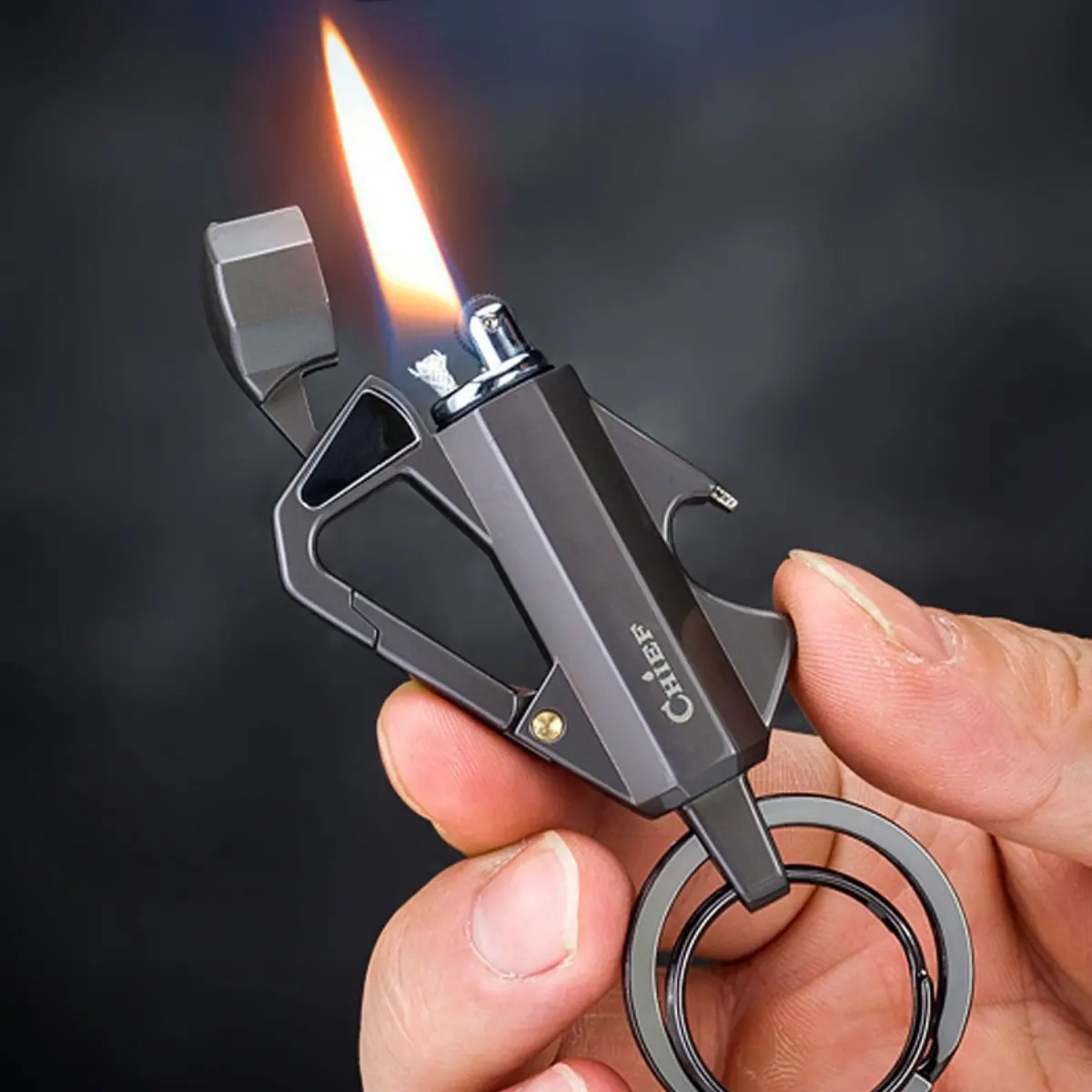 3-In-1 All-Metal Lightweight Kerosene Lighter Keychain Accessory - Car Interior Item, 9.1cm Long, Beer Bottle Opener, Key Storage, Outdoor Waist Strap, for Rock Climbing (Action & Adventure), Portable Daily Carry, Gift Box Included, No Fuel Provided