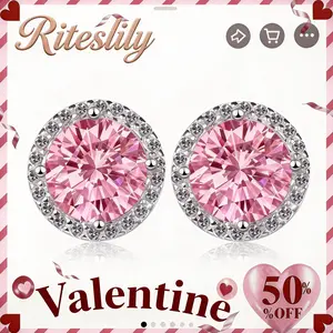 Luxury Pink Rose Cut Faceted Studs, Endless Cutting Surfaces Shiny Gemstone Earrings, Versatile Casual Formal Fashion Accessory for Daily Dating Banquet