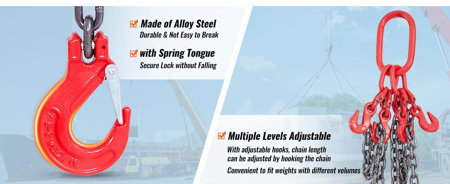 VEVOR Chain Sling, TikTokShopBlackFriday, 11000 lbs Weight Capacity, 5/16'' x 5' G80 Lifting Chain with Grab Hooks, DOT Certified, Blackening Coating Manganese Steel & Adjustable Length, for Dock Factory Construction Site VEVOR Super Brand Day