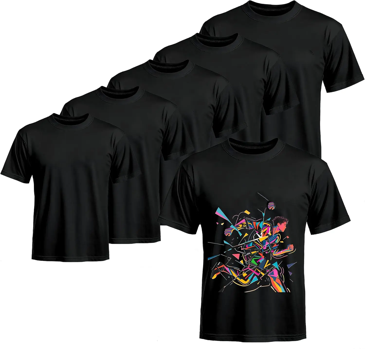 Unisex T-Shirts 5 Pack, Loose Fit Crew Neck Blanks in Soft Polyester Fabric, Solid Black for Sublimation & DIY Prints, Sequin, Oversize, Tshirt, Outdoor, Menswear, Polyester Blend, Halloween sohochic