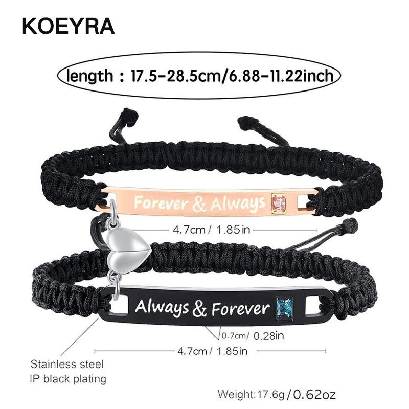 Adjustable Couple Bracelet Set, Heart Rate Bracelet, Fashion Bracelet for Couples, Daily Clothing Decor, Trendy All-match & Exquisite Jewelry for Birthday Love Gift, Heart Charm Bracelet