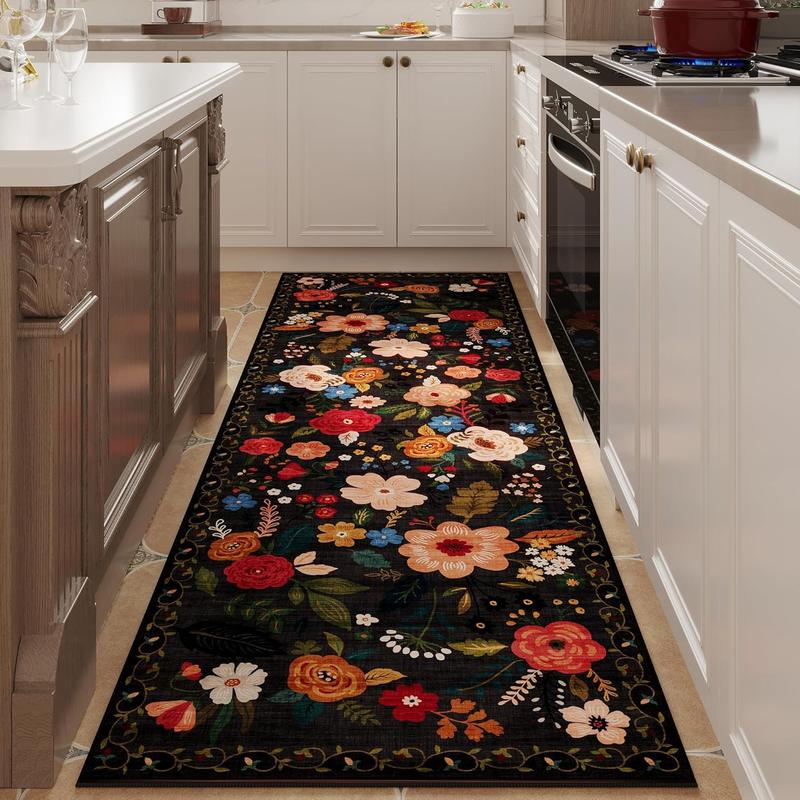 Floral Pattern Kitchen Runner Rug, Farmhouse Kitchen Rugs, 1 Count Non ...