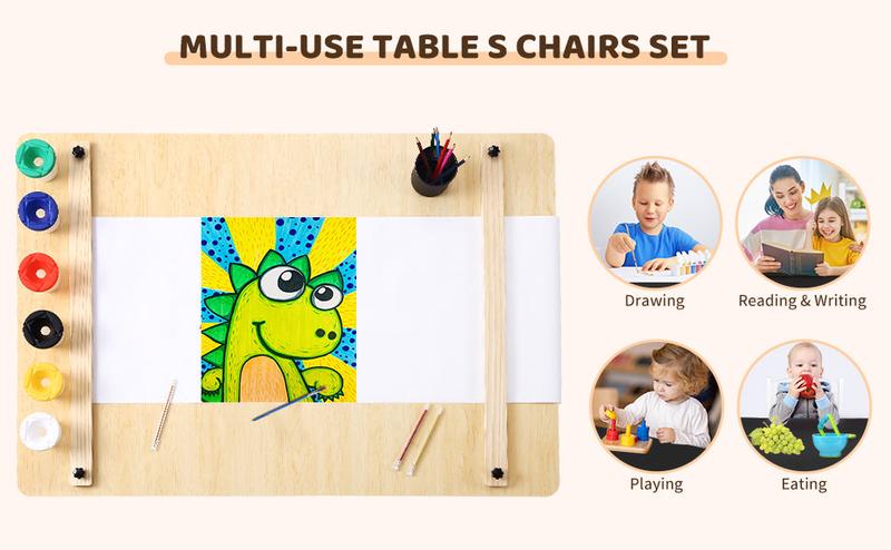 GARVEE Versatile Wooden Activity Table and Chair Set with Storage Bins and Portable Art Supply Organizer for Creative Play and Learning in Stylish Yellow and White or Grey Finish.